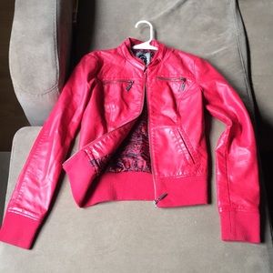 Red Leather Motorcycle Jacket from Guess